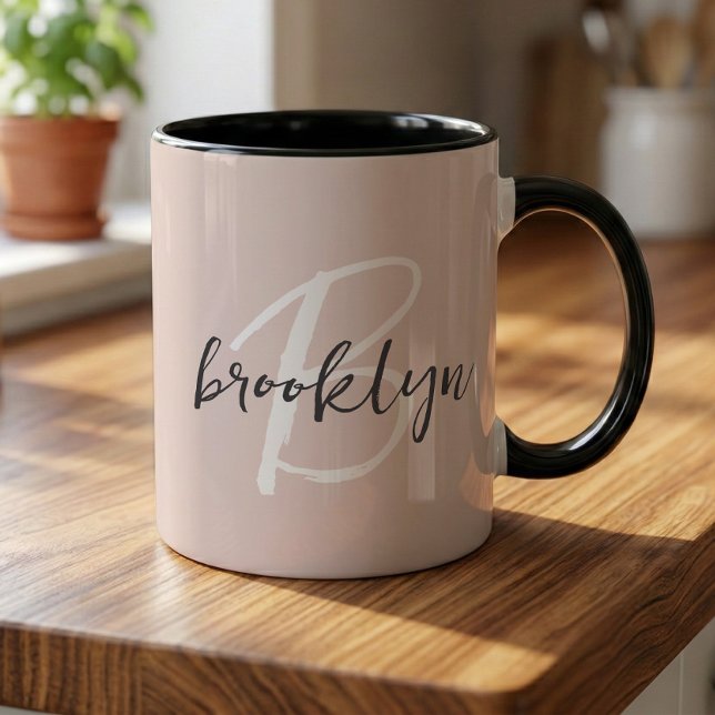 Rosabruten Trendig Grå Skrift Monogram Namn Mugg (Skapare uppladdad)
