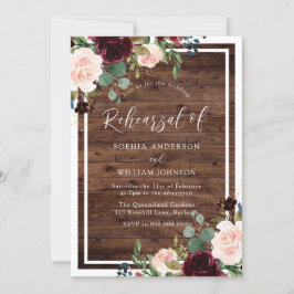 Rosaburgunder Röd Blommig Rustik Övningsmiddag Inbjudningar