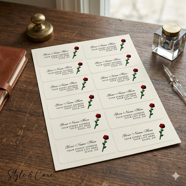 Rosaccent Adressetiketter för Inbjudningar (Rose Accent Address Labels for Invitations)