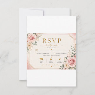 Rosafärgad Blommig Bröllops-RSVP-kort | Akvarell