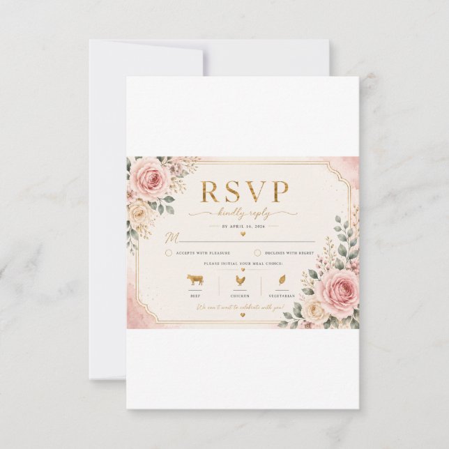 Rosafärgad Blommig Bröllops-RSVP-kort | Akvarell (Framsida)