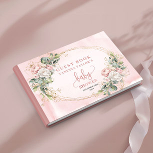 Rosafärgad blommig grönska Bebis-flicka Shower-sky Gästböcker