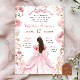Rosafärgad Coquette-båge Prinsessa Quinceanera Inbjudningar