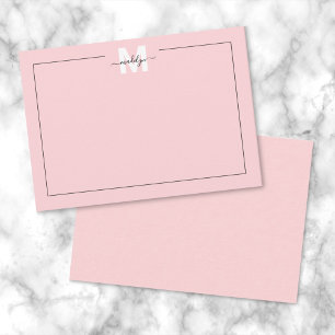 Rosafärgad monogram i feminint typsnitt anteckningskort