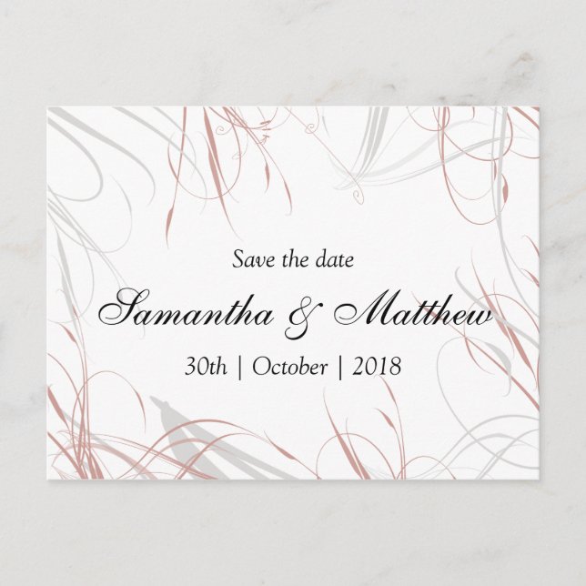 Rosafärgad och grå utsmyckning Save the Date Meddelande Vykort (Framsida)