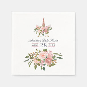 Rosafärgad och roséguld enhörning-babyshower med b pappersservett