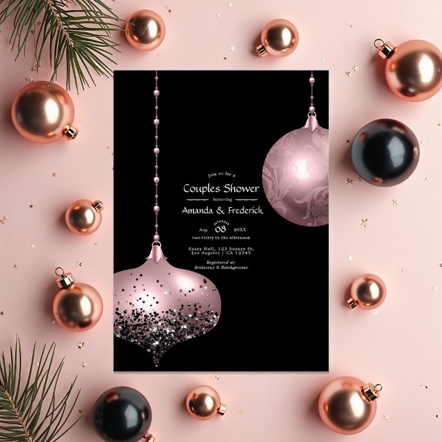 Rosafärgad och roséguld julfirande för par inbjudningar (Blush Pink and Rose Gold Christmas Couples Shower Invitation)