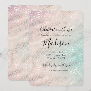 Rosafärgad Päron Aqua Tie Dye Silver Leopardmönste Inbjudningar