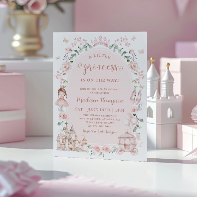 Rosafärgad Prinsessa Sagobarn Babyshower Inbjudningar (Skapare uppladdad)