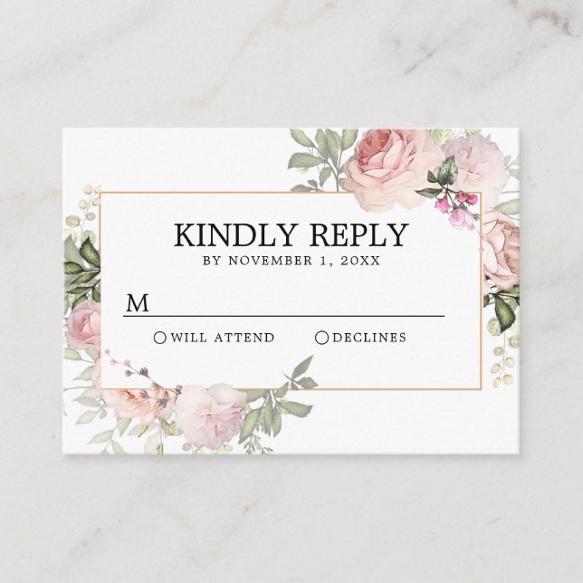 Rosafärgad Quinceanera-RSVP för blommor Tilläggskort (Framsida)