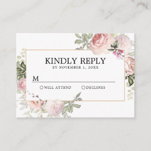 Rosafärgad Quinceanera-RSVP för blommor Tilläggskort