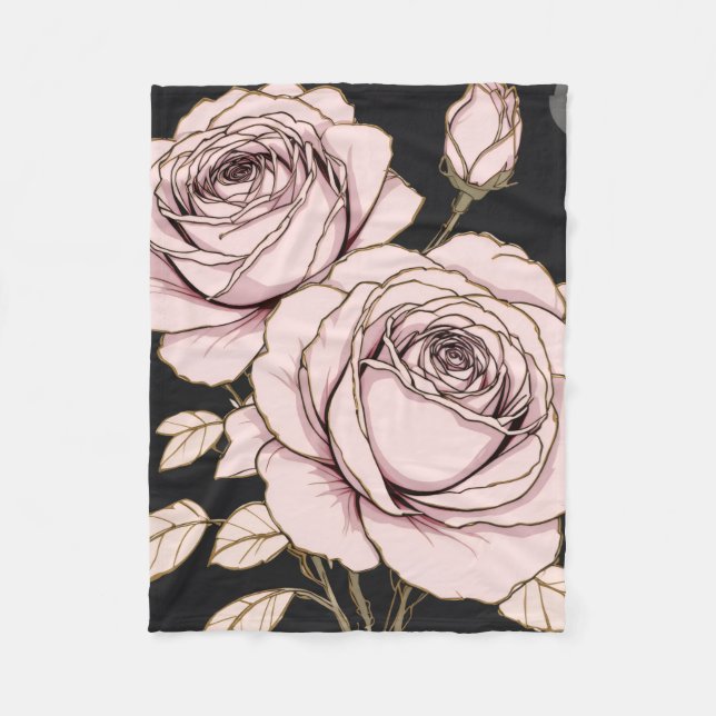 Rosafärgad rosfloral flygtäcke fleecefilt (Framsidan)