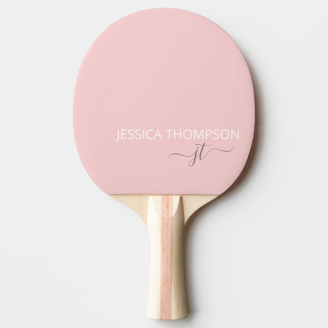 Rosafärgad snygg modern monogramnamn  pingisracket (Framsidan)