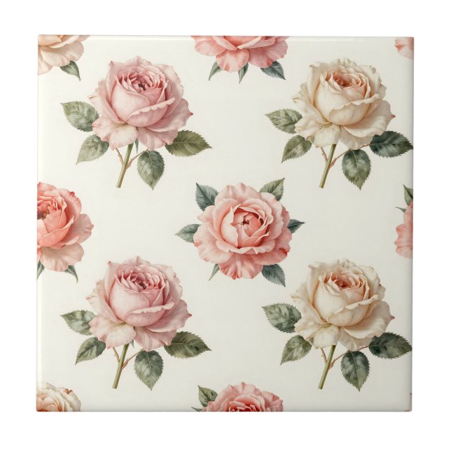Rosafärgad Vintage Blommig Mönster Kakelplatta (Framsidan)