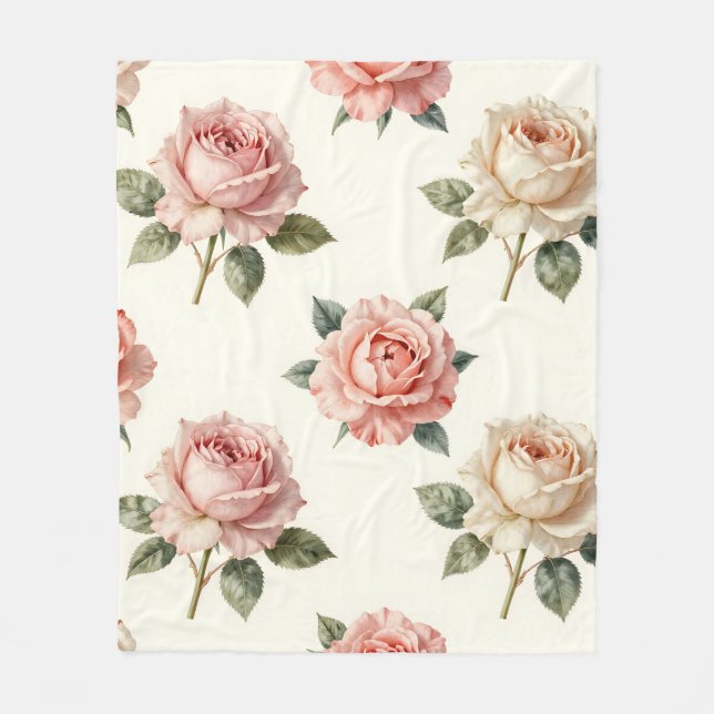 Rosafärgad vintage blommönster fleecefilt (Framsidan)