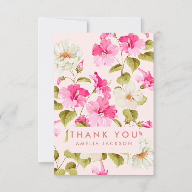 Rosafärgade blommor Bröllopsdusch Tack Kort (Framsida)
