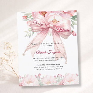Rosafärgade blommor slår ut flicka Baby Shower-inb