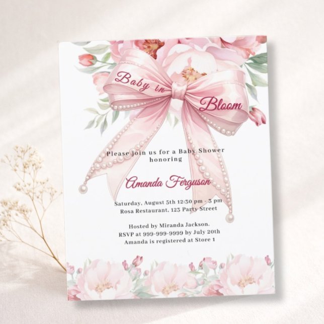 Rosafärgade blommor slår ut flicka Baby Shower-inb (Skapare uppladdad)