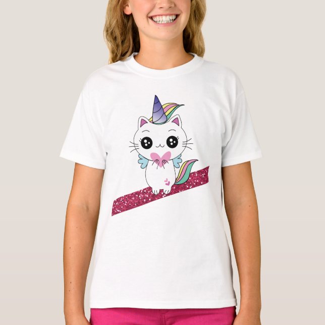 Rosaglitter Caticorn T Shirt (Framsida)