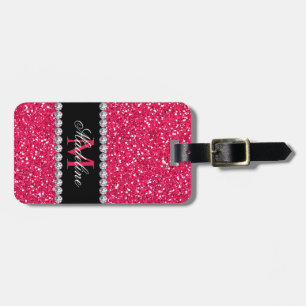 Rosaglitter, personlig med namn & Monogram Bagagebricka