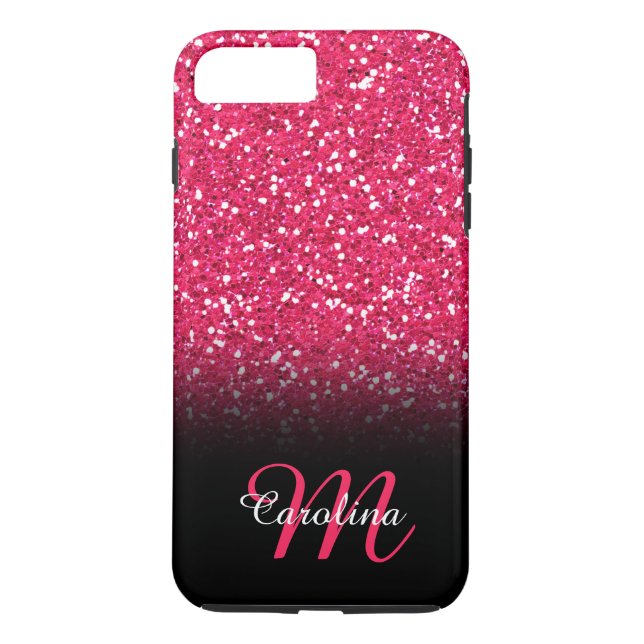 Rosaglitter, personlig med namn och Monogram Case-Mate iPhone Skal (Baksida)