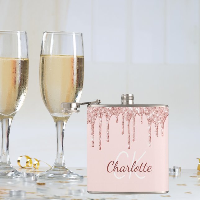 Rosagloss glitter roséguld monogramnamn fickplunta (Skapare uppladdad)