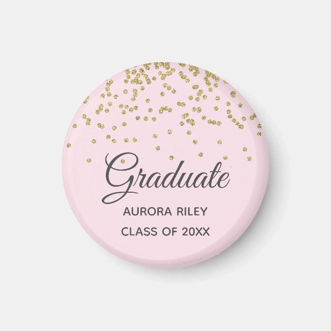 Rosagrå Rosa Guld Glitter Konfetti Examen Favor Magnet (Framsidan)