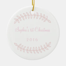 Rosagränsbaby första prydnad för jul julgransprydnad keramik
