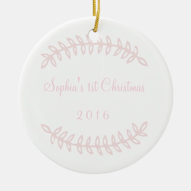 Rosagränsbaby första prydnad för jul julgransprydnad keramik (Framsidan)