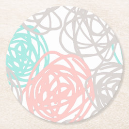 Rosagrått och krickaklottermönster underlägg papper rund