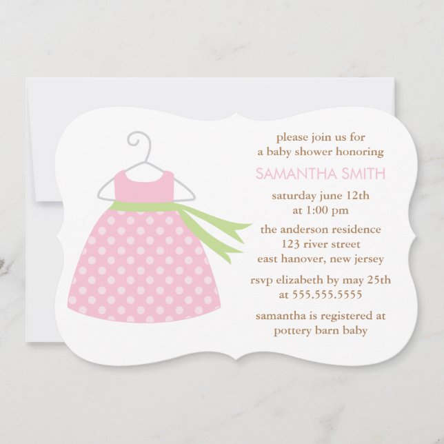 Rosaklänningbaby shower inbjudningar (Framsida)