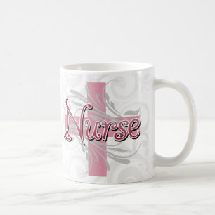 Rosakor/virvlar runt sjuksköterskan kaffemugg