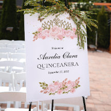 Rosaktig Blommig Guld Tiara Quinceanera Välkommen