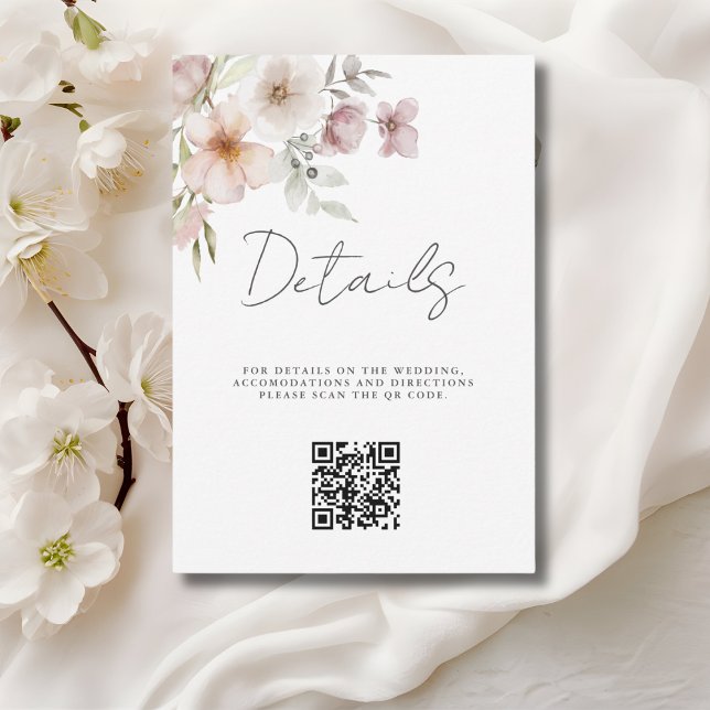 Rosaktig Blommig QR-kod Bröllopsdetalj Inclosure (Skapare uppladdad)