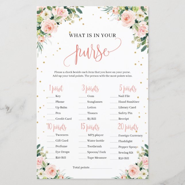 Rosaktig grönska guld bebis shower handväska spel (Framsida)