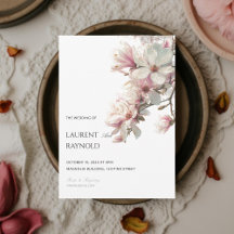 Rosaktig Magnolia Botanisk Akvarell Bröllop