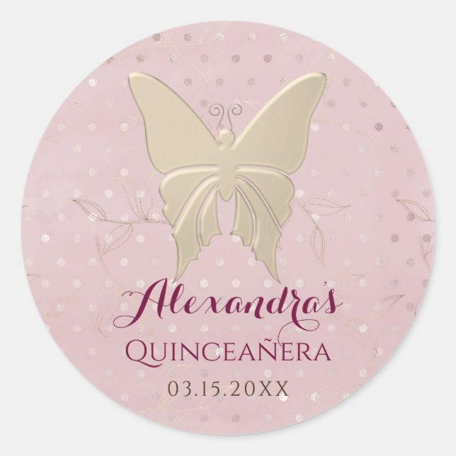Rosaktig Quinceanera Runt Klistermärke (Framsida)