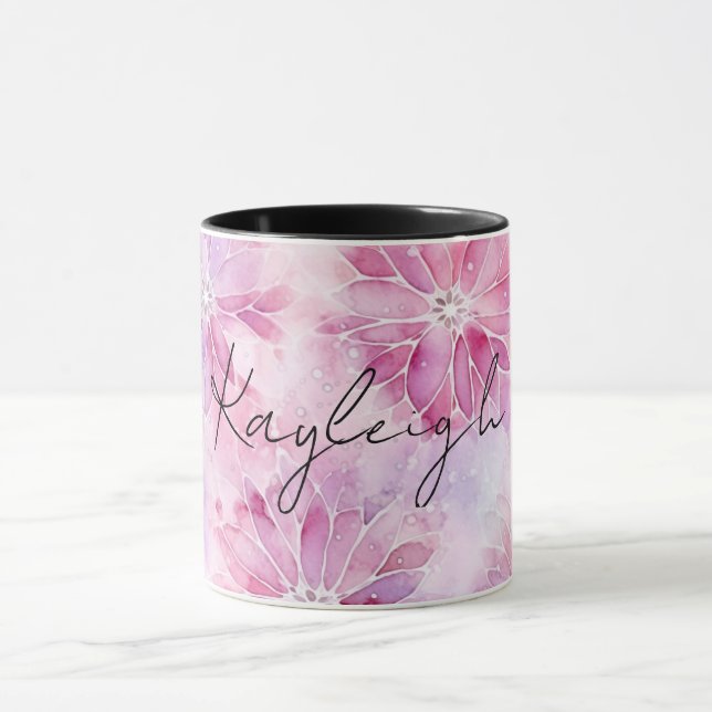 Rosaktig Rosa Chic Lila Blommig  Mugg (Center)