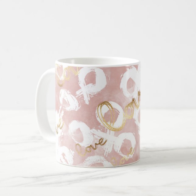 Rosaktig Rosa Guld Vit XOXO Kärlek Kaffemugg (Framsida vänster)
