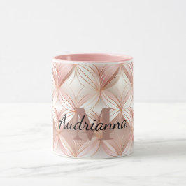 Rosaktig Rosa Roséguld Abstrakt Monogram Mugg