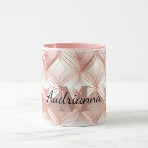 Rosaktig Rosa Roséguld Abstrakt Monogram Mugg