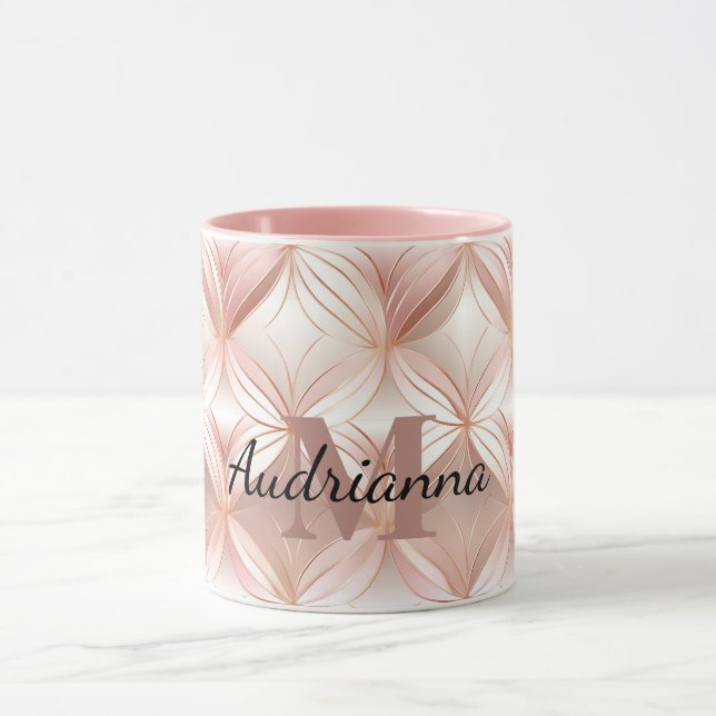 Rosaktig Rosa Roséguld Abstrakt Monogram Mugg (Center)