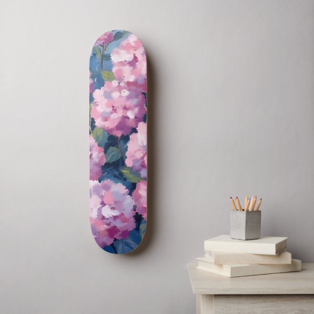 Rosaktiga Hydrangeor Blommig Mini Skateboard Bräda 18,5 Cm (Väggkonst)