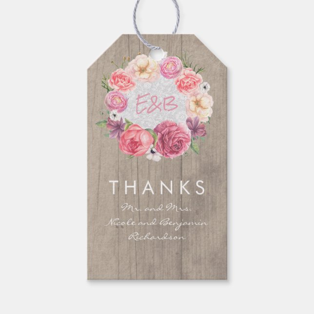 Rosan blommar den eleganta vattenfärgkranen presentetikett (Framsidan)