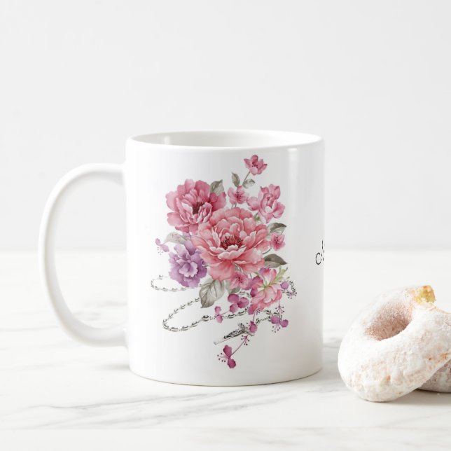 Rosan blommar den heliga radbandMemorare bönen Kaffemugg (Med munk)