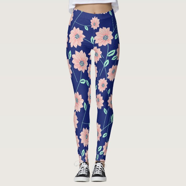 Rosan blommar marinblå damasker leggings (Framsida)