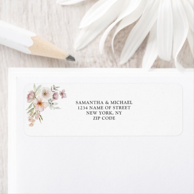  Rosan Blommigt Bröllop Returadress Etikett (Insitu)