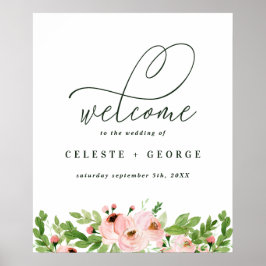  rosan blommigt bröllop välkomnas poster