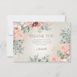  Rosan Blommigt Guld Glitter födelsedag Tack Kort