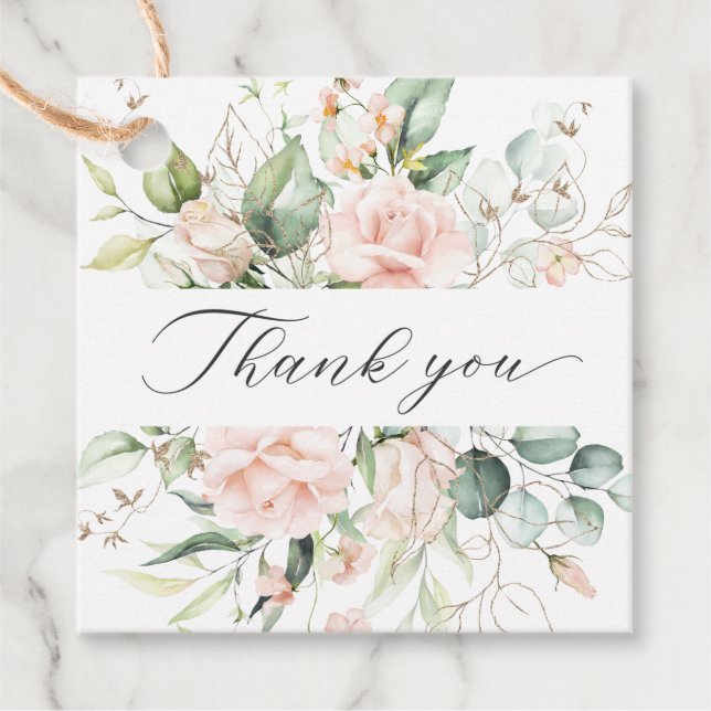  Rosan Blommigt Guld Löv Tack Bröllop Gåvor Etiketter (Framsida)